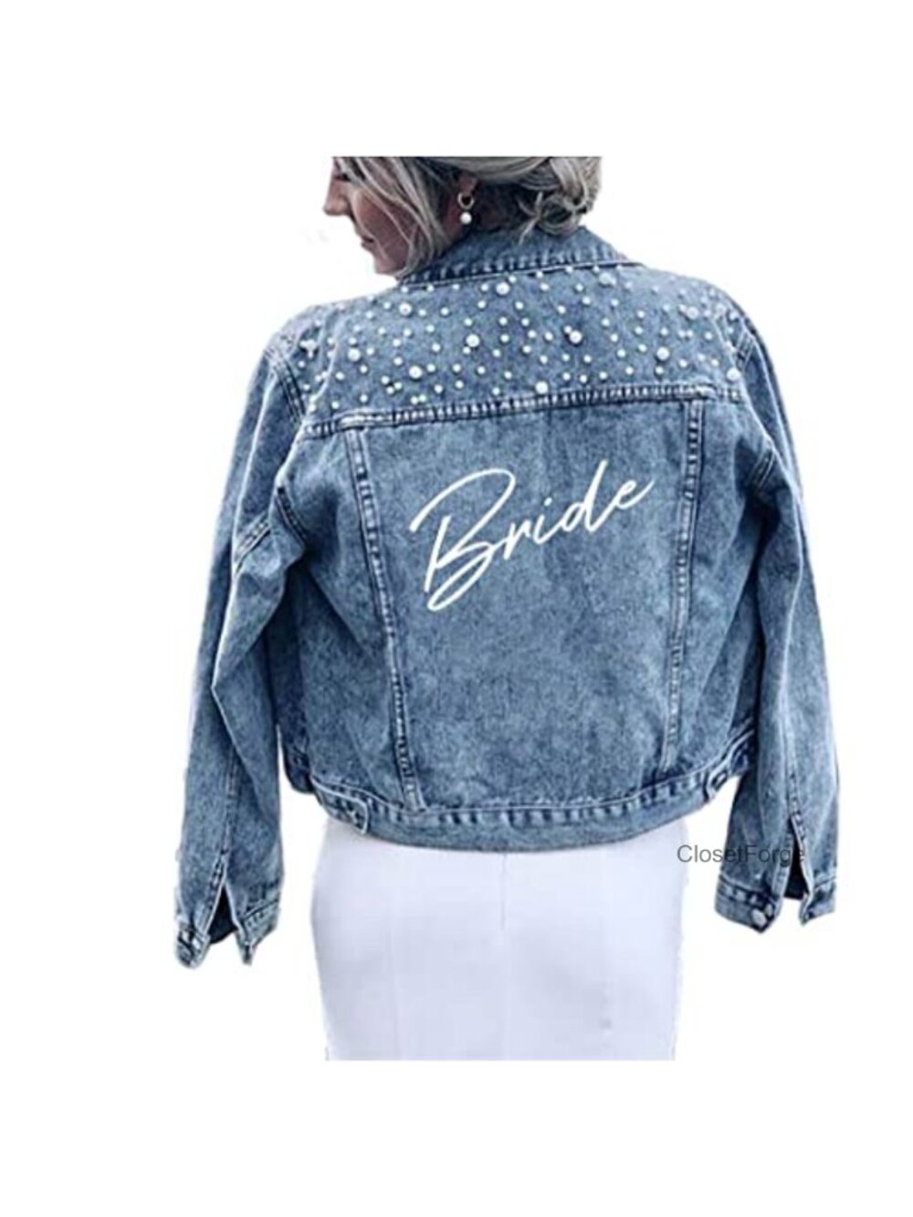Pearl Bride Denim Jacket Custom Mrs Bachelorette Party Gift